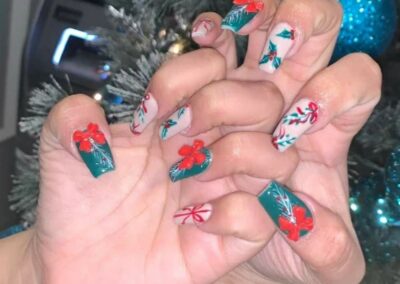 red and green christmas nails